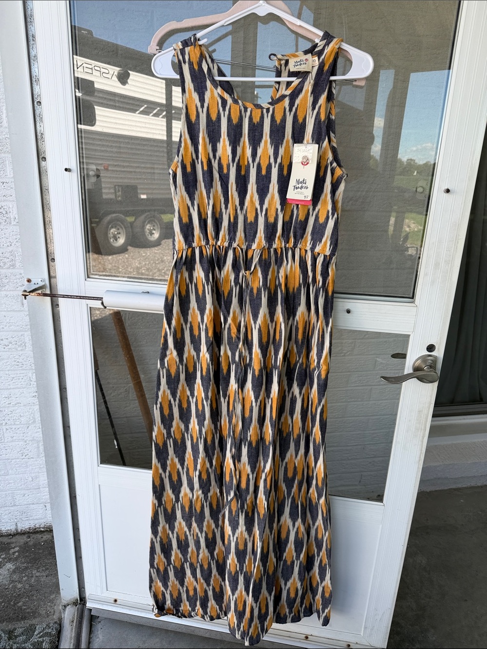 Mata Traders Mustard and Gray Ikat Maxi Dress